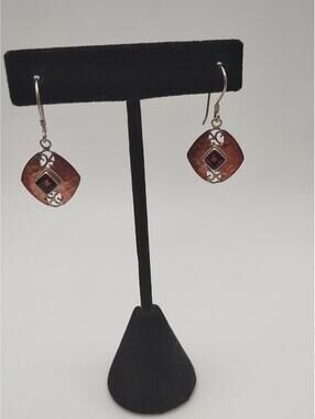 Vintage Mixed Metal Garnet Filigree Boho Dangle Earrings